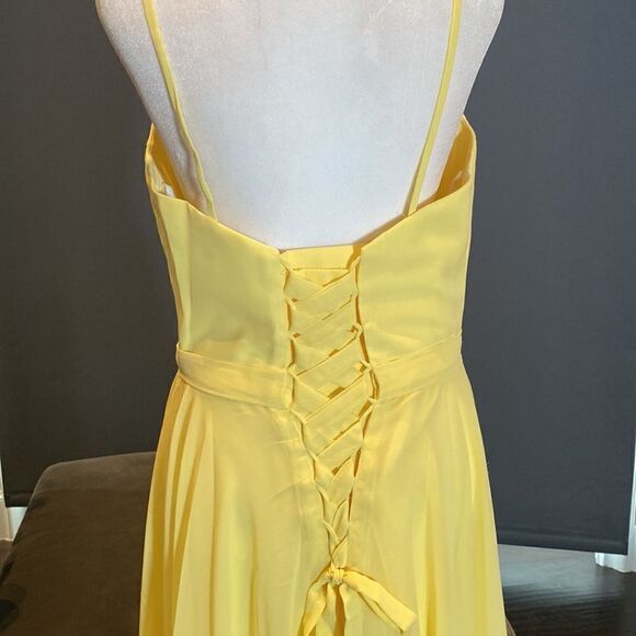 Women’s Yellow Chiffon Full Length Bridesmaid Prom Dress Corset Back Size 10 - Picture 6 of 11
